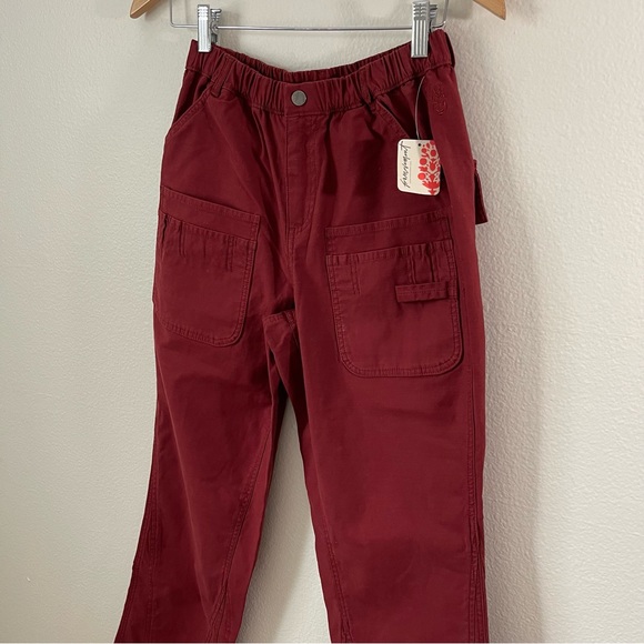 Free People Women’s Voyage Utility High Rise Wide Leg Cargo Pants in Red Size XS - Picture 3 of 16